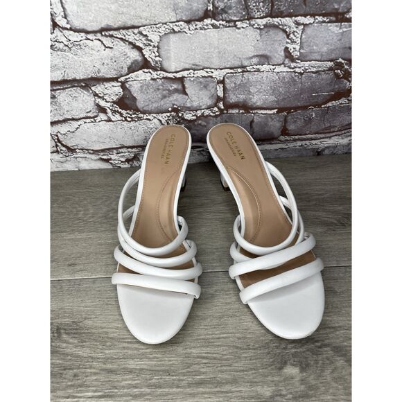 Cole Haan Adella White Leather Straps Heel Slides Sandals Women’s Sz 10B US/41EU - Picture 2 of 16